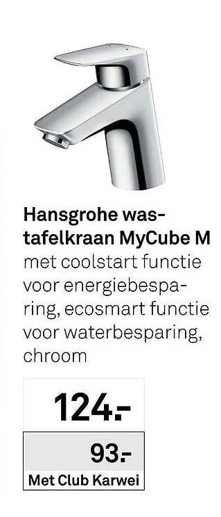 Hansgrohe wastafelkraan MyCube M met coolstart functie voor energiebesparing, ecosmart functie voor waterbesparing, chroom
