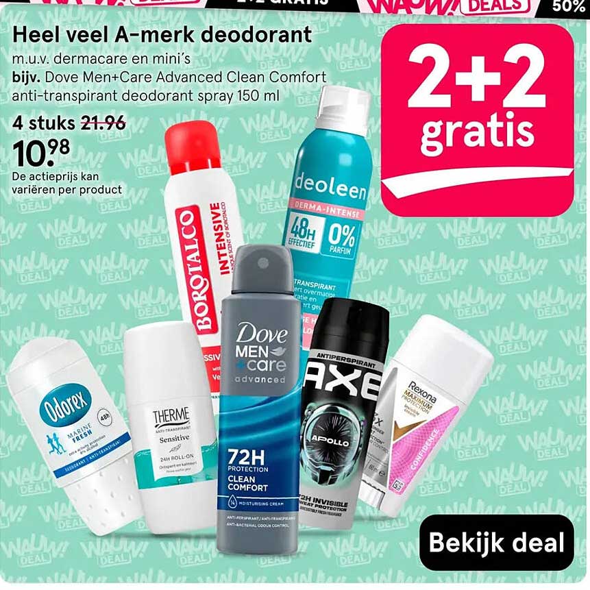 Heel veel A-merk deodorant 2+2 gratis