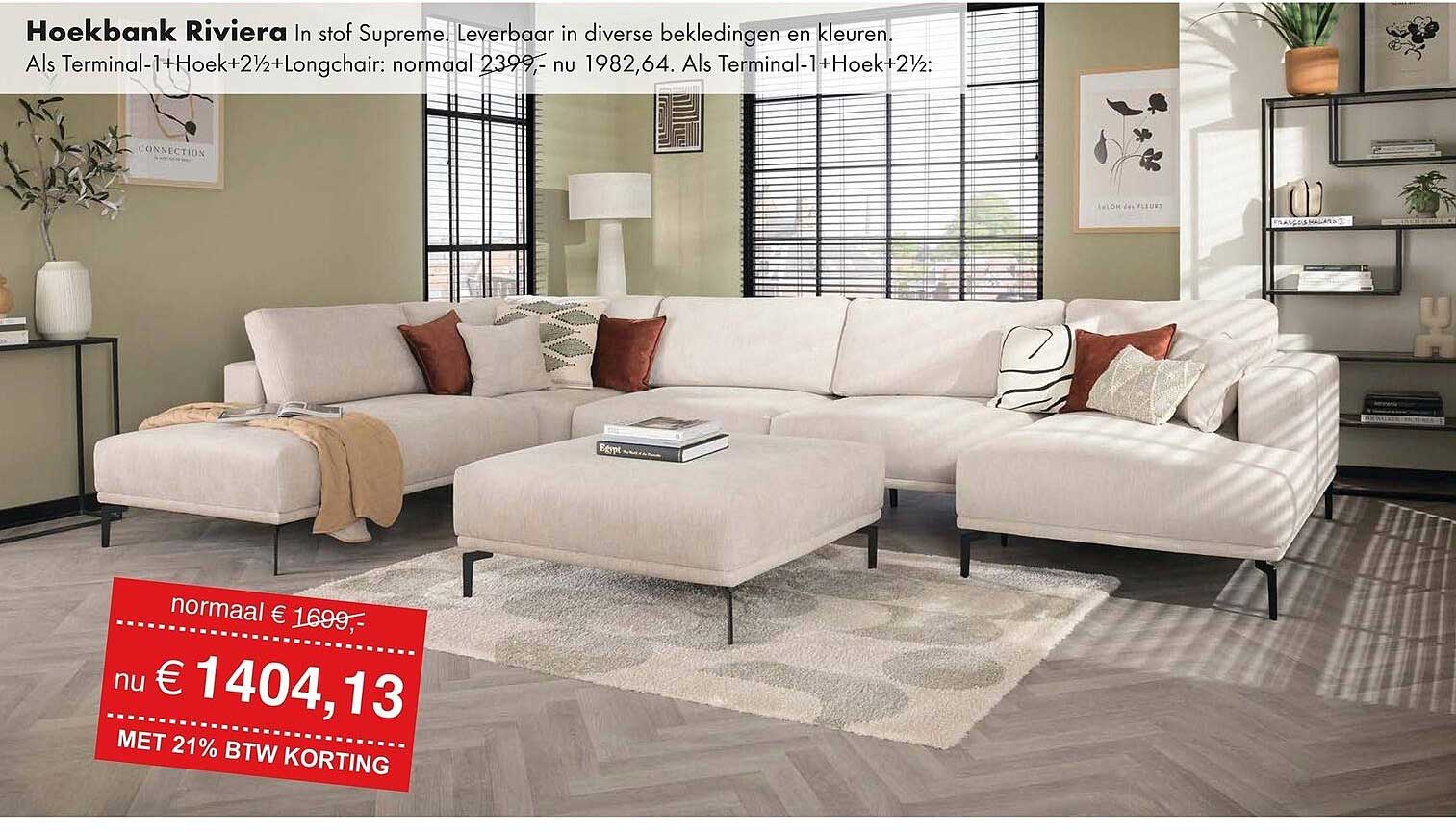Hoekbank Riviera in stof Supreme