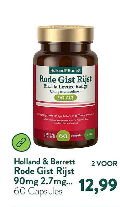 Holland & Barrett Rode Gist Rijst 90mg 2.7mg... 60 Capsules 2 VOOR