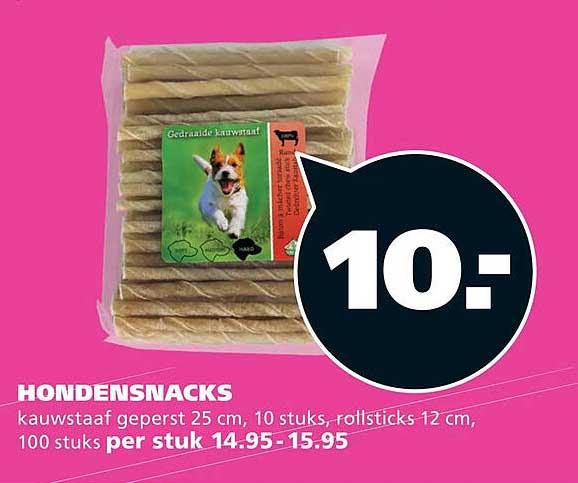 HONDENSNACKS kauwstaaf geperst 25 cm, 10 stuks, rollsticks 12 cm, 100 stuks per stuk 14.95-15.95