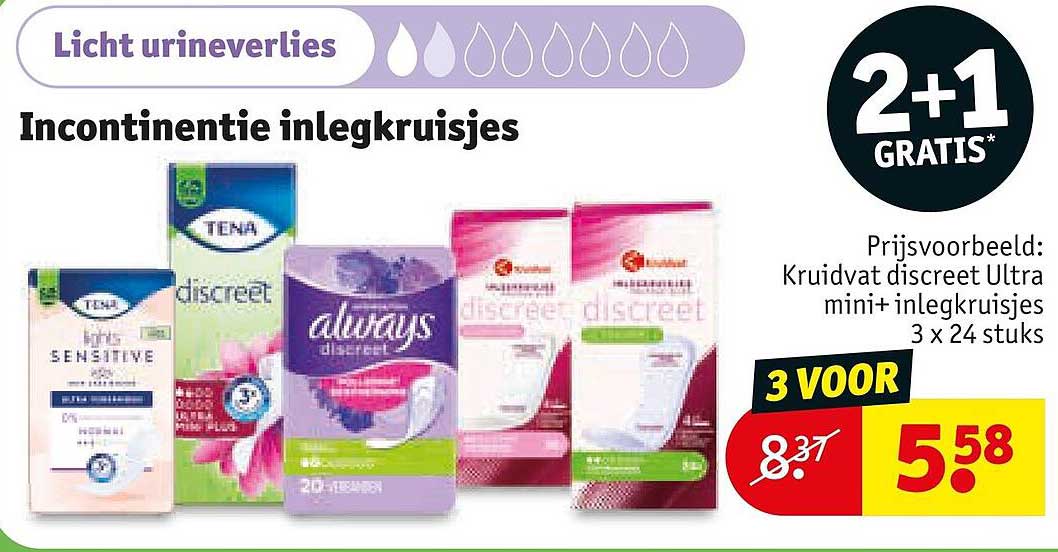 Incontinentie inlegkruisjes 3 voor 5,58 2+1 GRATIS*