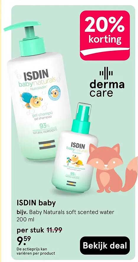 ISDIN baby bijv. Baby Naturals soft scented water 200 ml 20% korting