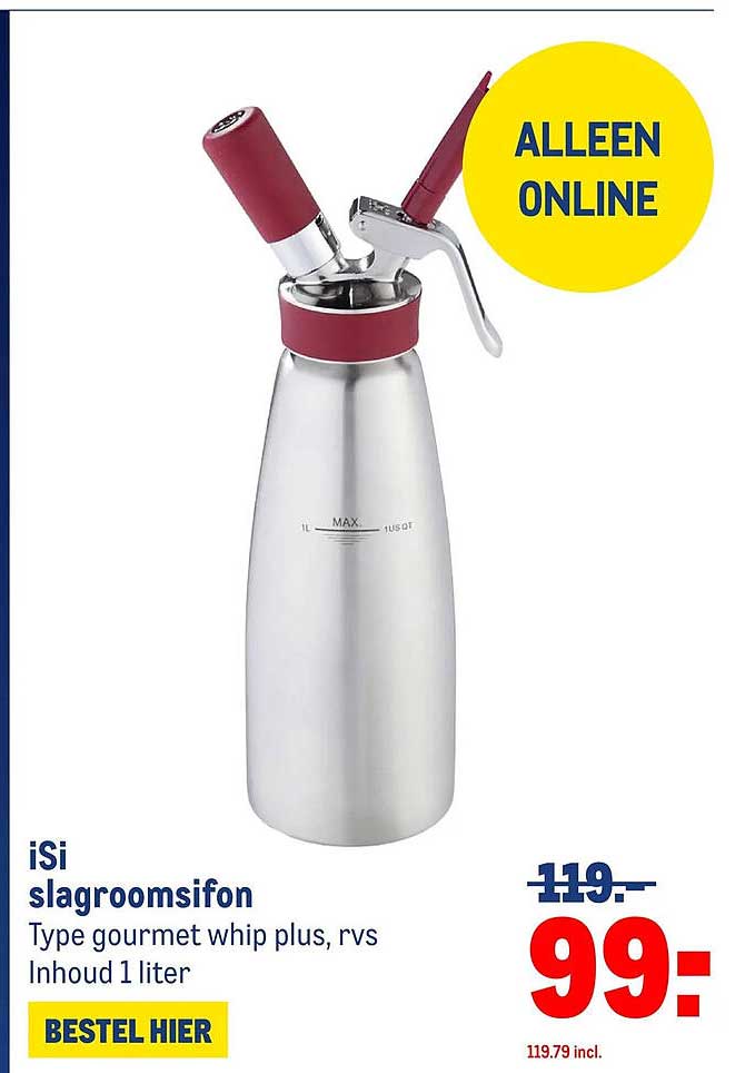 iSi slagroomsifon Type gourmet whip plus, rvs Inhoud 1 liter