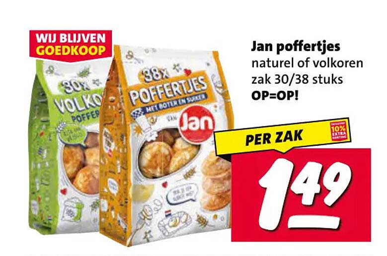 Jan poffertjes naturel of volkoren zak 30/38 stuks OP=OP!