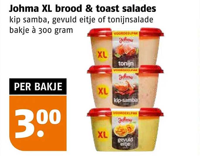 Johma XL brood & toast salades kip samba, gevuld eitje of tonijnsalade bakje à 300 gram