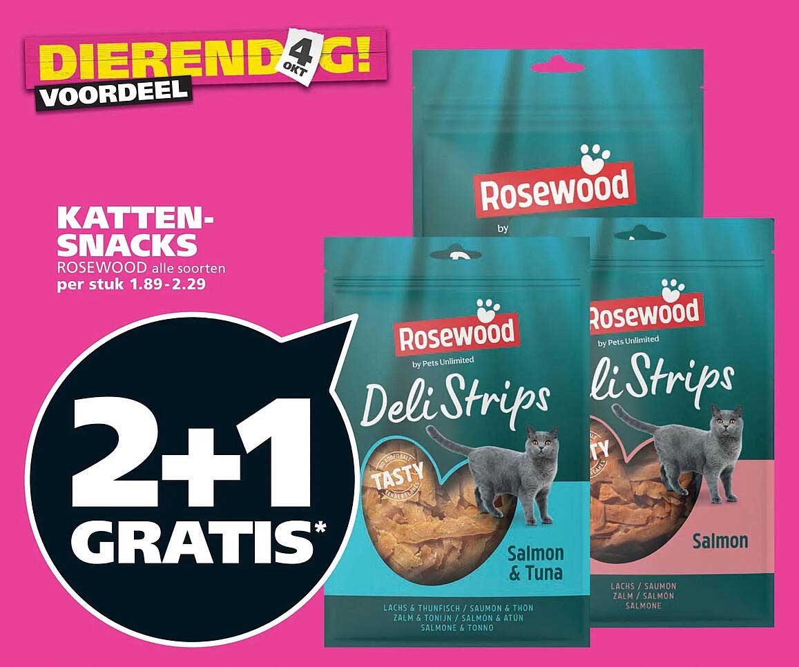 KATTEN-SNACKS ROSEWOOD alle soorten per stuk 1.89 - 2.29 2+1 GRATIS*