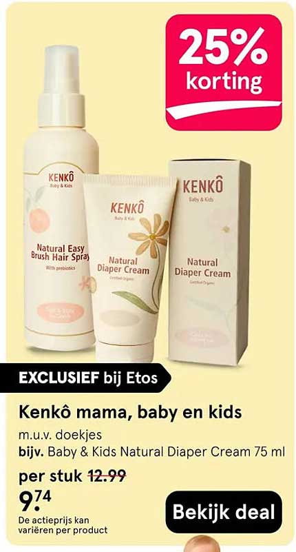 Kenkô mama, baby en kids m.u.v. doekjes bijv. Baby & Kids Natural Diaper Cream 75 ml 25% korting