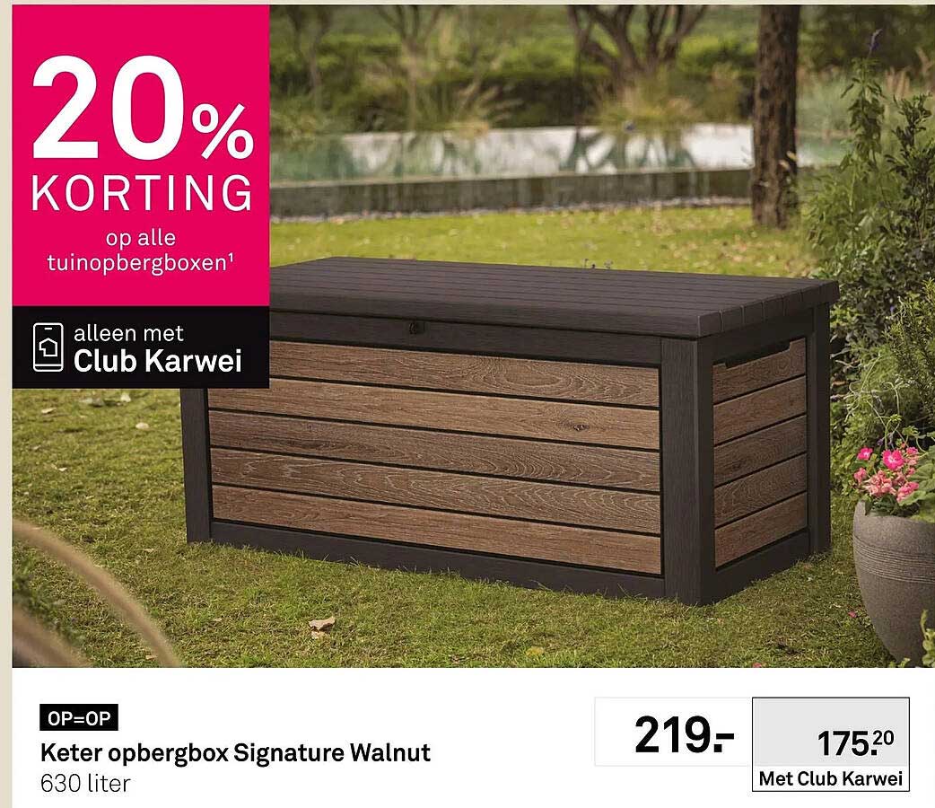 Keter opbergbox Signature Walnut 20% korting op alle tuinopbergboxen