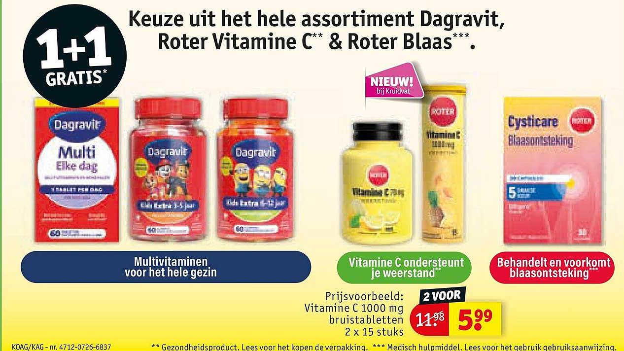 Keuze uit het hele assortiment Dagavit, Roter Vitamine C** & Roter Blaas***. 1+1 gratis