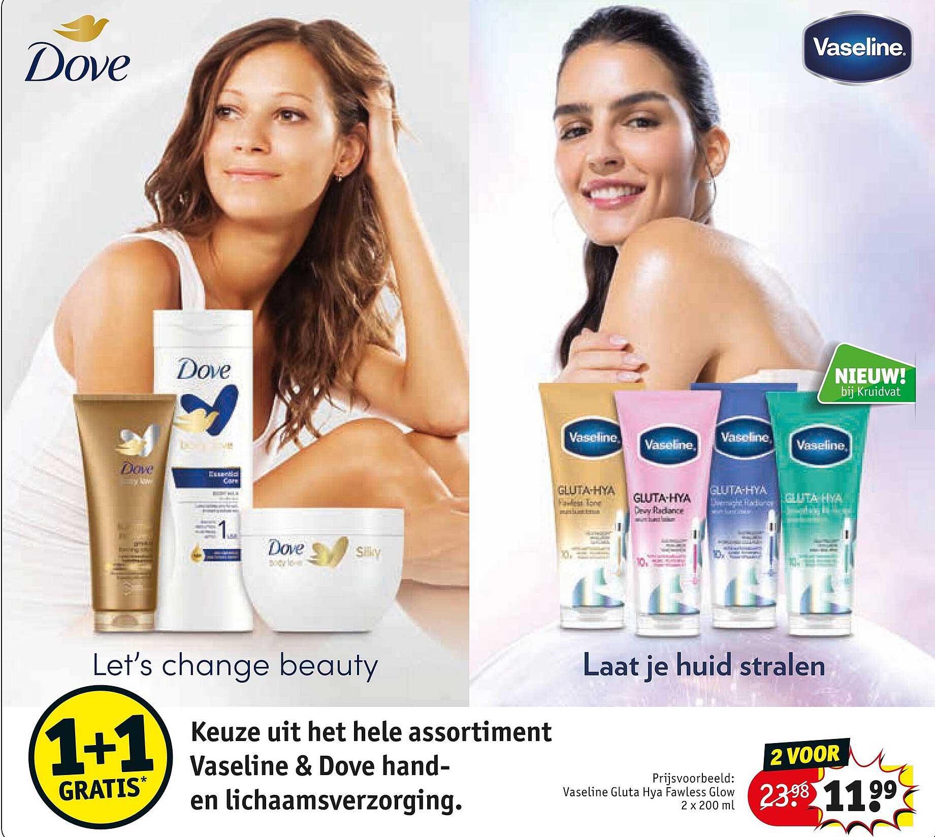 Keuze uit het hele assortiment Vaseline & Dove hand- en lichaamsverzorging. 1+1 GRATIS
