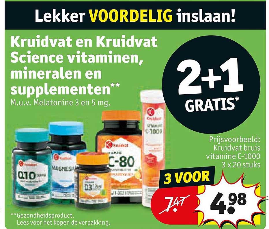 Kruidvat en Kruidvat Science vitaminen, mineralen en supplementen 2+1 GRATIS*