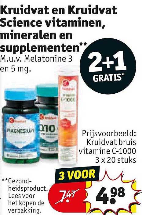Kruidvat en Kruidvat Science vitaminen, mineralen en supplementen** 2+1 GRATIS*