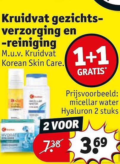 Kruidvat gezichts-verzorging en -reiniging 1+1 GRATIS