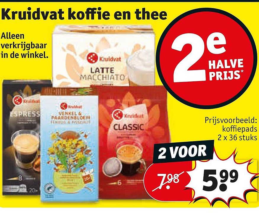 Kruidvat koffie en thee 2e halve prijs