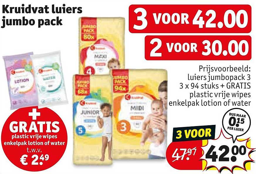 Kruidvat luiers jumbo pack 3 voor 42.00