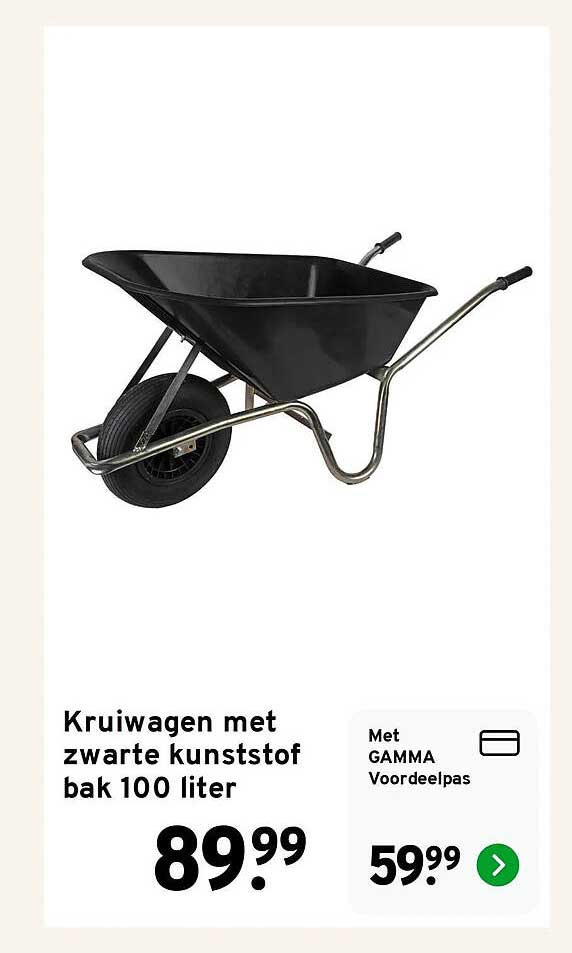 Kruiwagen met zwarte kunststof bak 100 liter