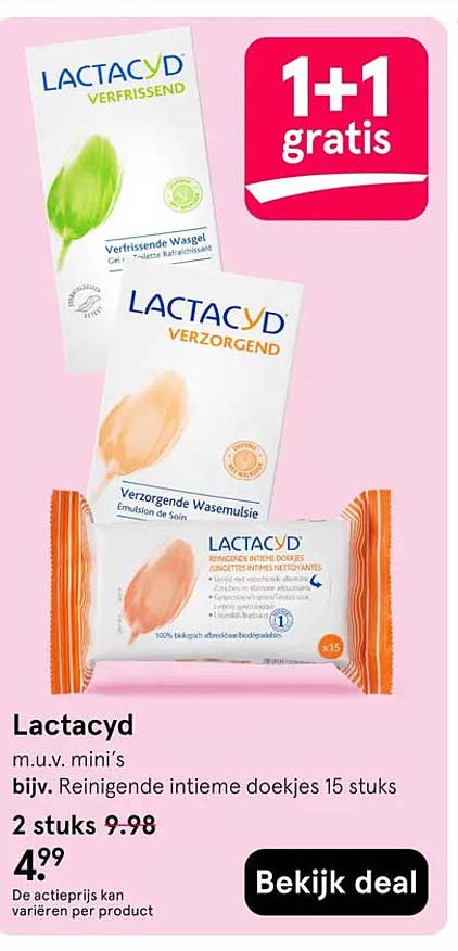 Lactacyd m.u.v. mini’s bijv. Reinigende intieme doekjes 15 stuks 1+1 gratis