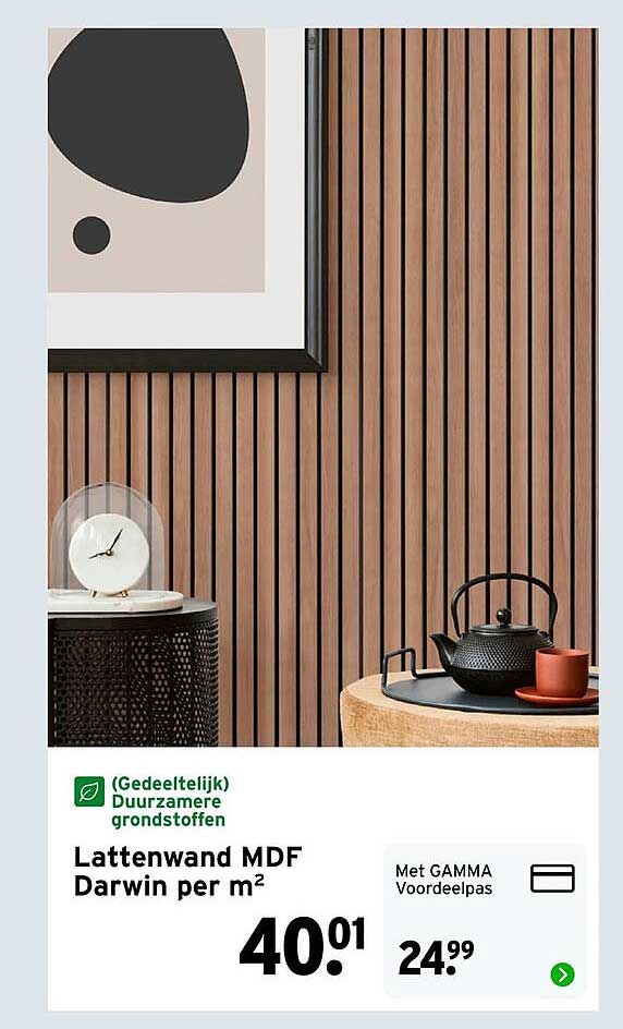 Lattenwand MDF Darwin per m²