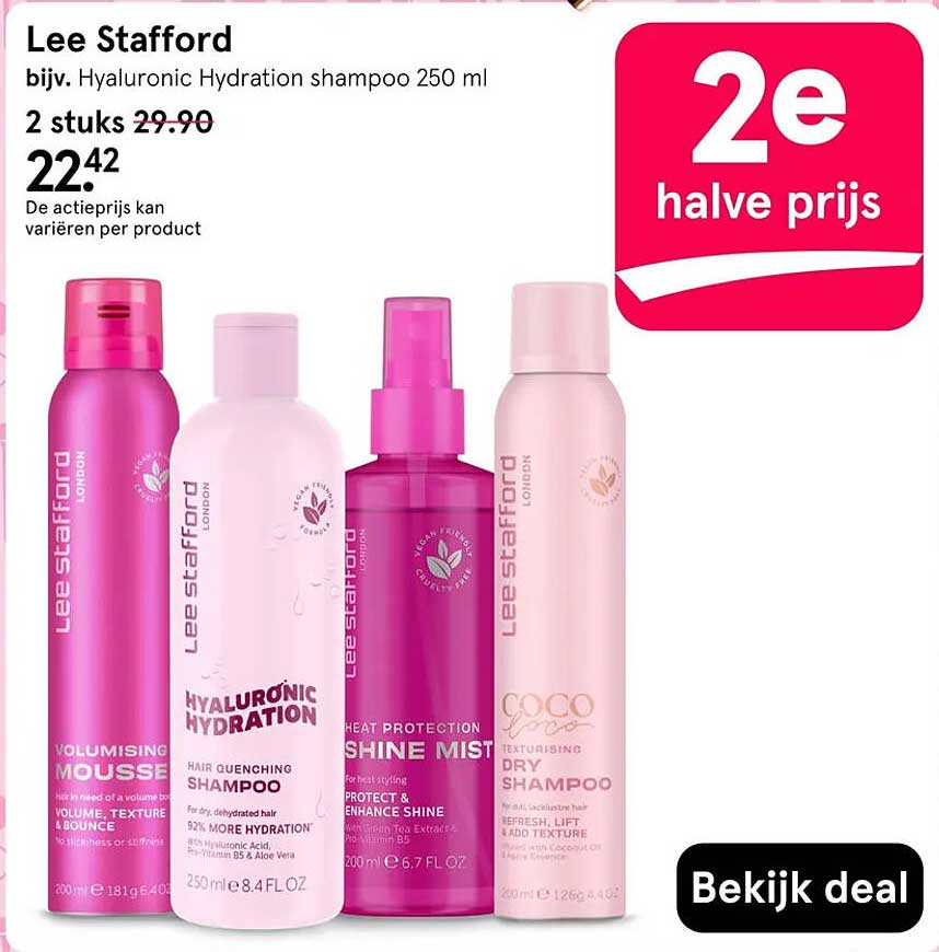 Lee Stafford bijv. Hyaluronic Hydration shampoo 250 ml 2e halve prijs