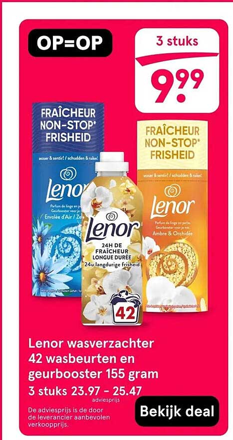 Lenor wasverzachter 42 wasbeurten en geurbooster 155 gram 3 stuks