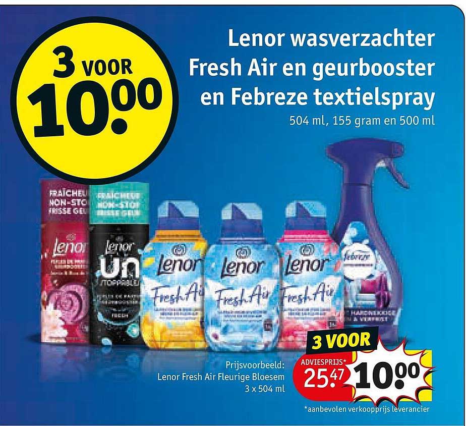 Lenor wasverzachter Fresh Air en geurbooster en Febreze textielspray 3 voor 10.00