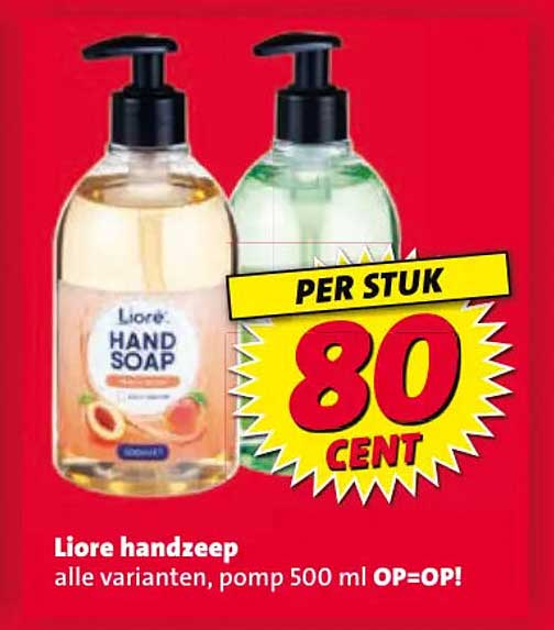 Liore handzeep alle varianten, pomp 500 ml OP=OP! PER STUK 80 CENT