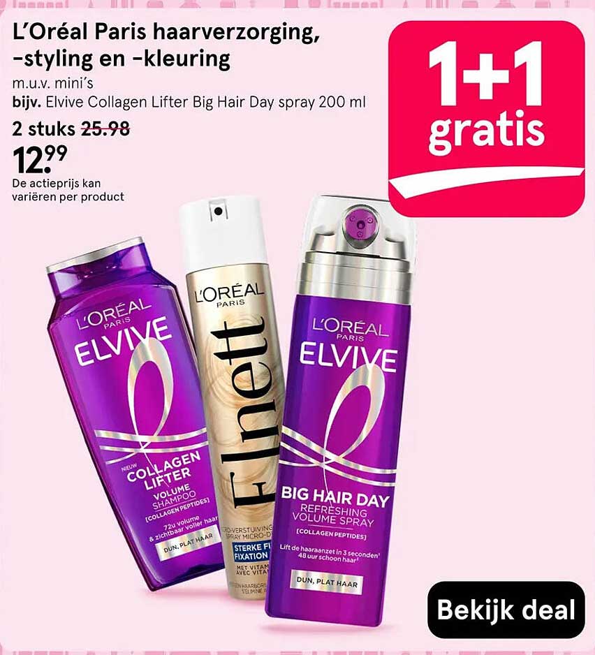 L’Oréal Paris haarverzorging, -styling en -kleuring 1+1 gratis