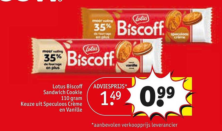 Lotus Biscoff Sandwich Cookie 110 gram Keuze uit Speculoos Crème en Vanille