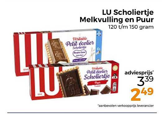 LU Scholiertje Melkvulling en Puur 120 t/m 150 gram