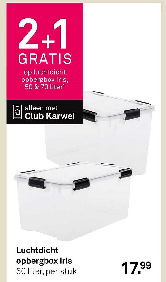 Luchtdicht opbergbox Iris 50 liter, per stuk 2+1 GRATIS