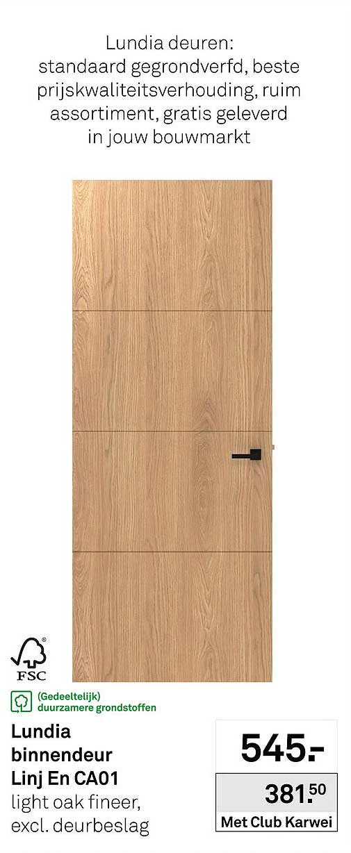 Lundia binnendeur Linj En CA01 light oak fineer, excl. deurbeslag