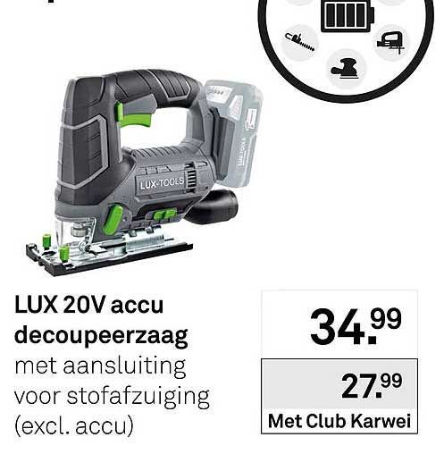 LUX 20V accu decoupeerzaag met aansluiting voor stofafzuiging (excl. accu)