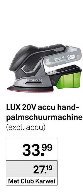 LUX 20V accu hand-palmschuurmachine (excl. accu)