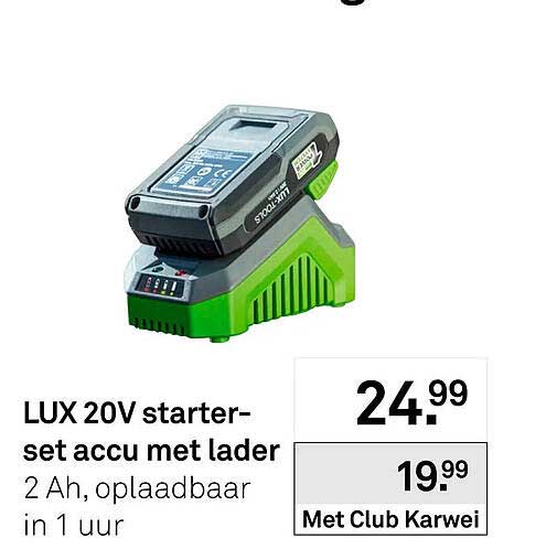 LUX 20V starter-set accu met lader 2 Ah, oplaadbaar in 1 uur