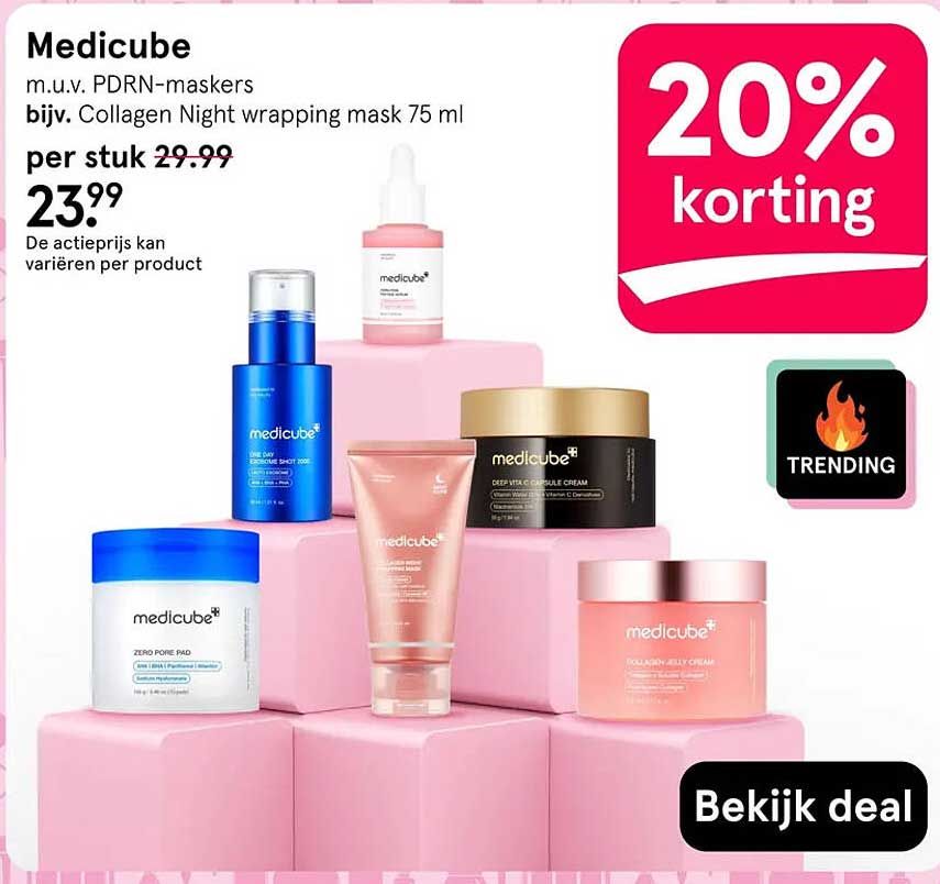 Medicube m.u.v. PDRN-maskers bijv. Collagen Night wrapping mask 75 ml 20% korting