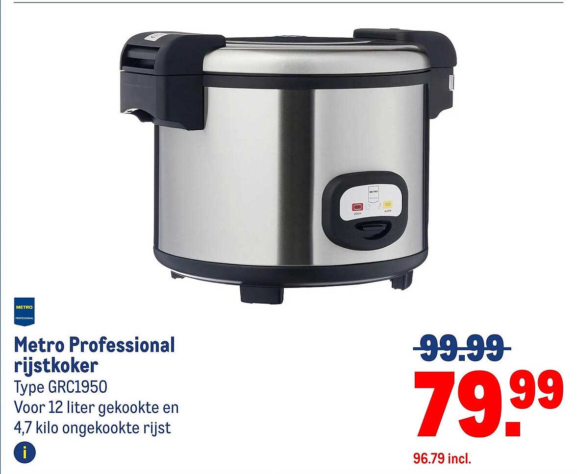 Metro Professional rijstkoker Type GRC1950 Voor 12 liter gekookte en 4,7 kilo ongekookte rijst