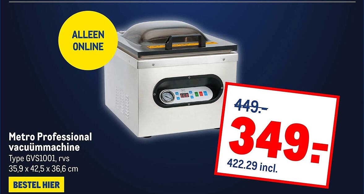 Metro Professional vacuümmachine Type GVS1001, rvs 35,9 x 42,5 x 36,6 cm