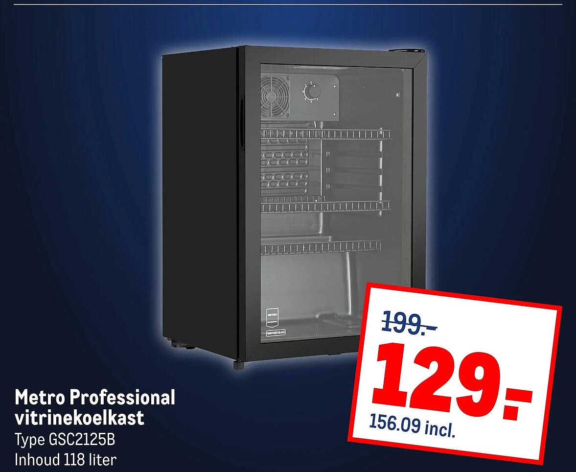 Metro Professional vitrinekookkast Type GSC2125B Inhoud 118 liter