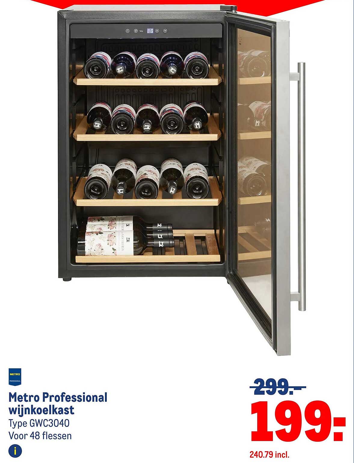 Metro Professional wijnkoelkast Type GWC3040 Voor 48 flessen