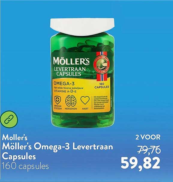 Moller’s Möller’s Omega-3 Levertraan Capsules 160 capsules 2 voor