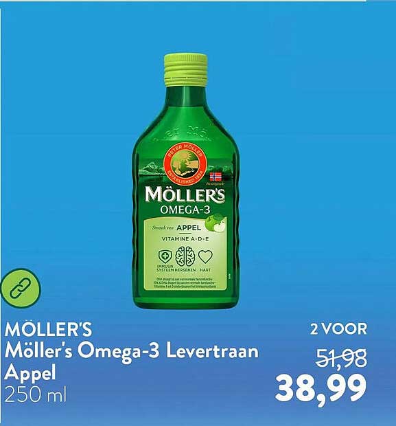 Möller's Omega-3 Levertraan Appel 250 ml 2 VOOR