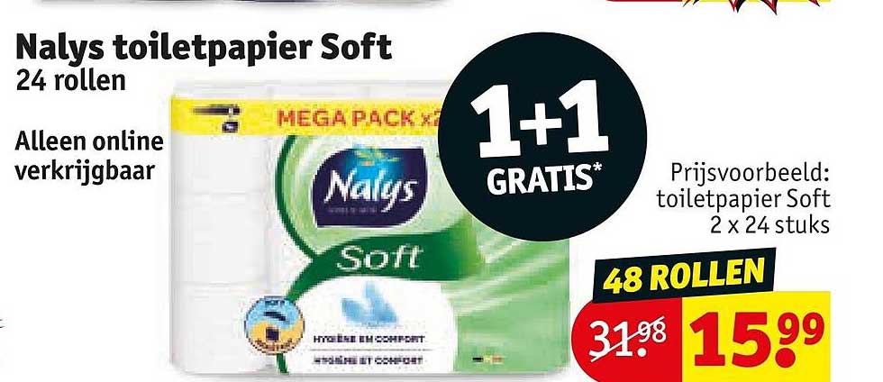 Nalys toiletpapier Soft 24 rollen 1+1 GRATIS*