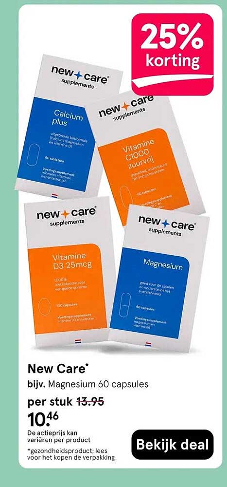 New Care* bijv. Magnesium 60 capsules 25% korting