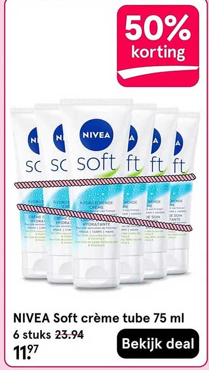 NIVEA Soft crème tube 75 ml 6 stuks 50% korting
