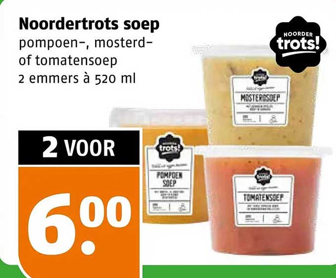 Noordertrots soep pompoen-, mosterd- of tomatensoep 2 emmers à 520 ml 2 VOOR