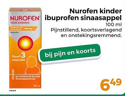 Nurofen kinder ibuprofen sinaasappel 100 ml bij pijn en koorts