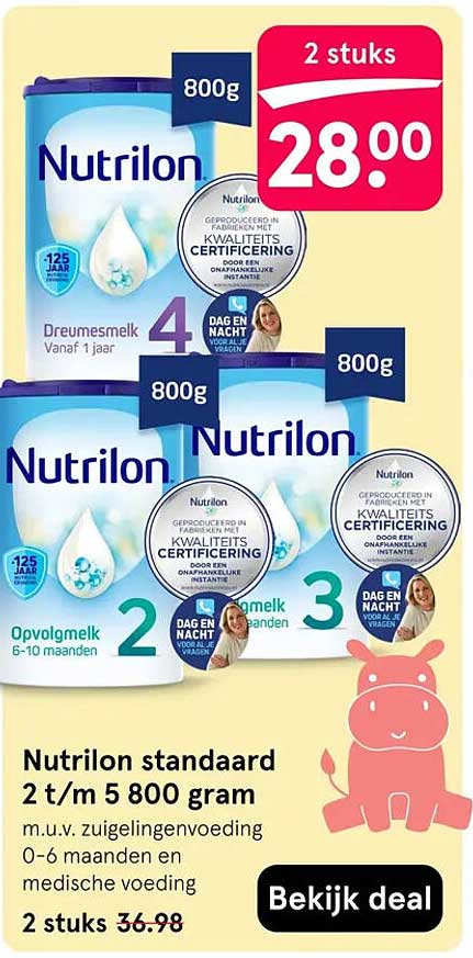 Nutrilon standaard 2 t/m 5 800 gram 2 stuks