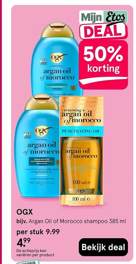 OGX bijv. Argan Oil of Morocco shampoo 385 ml 50% korting