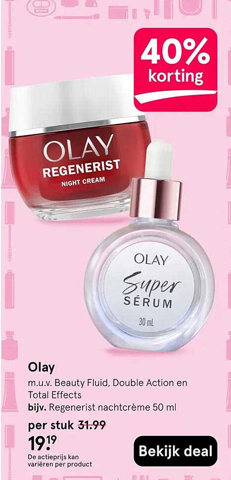 Olay m.u.v. Beauty Fluid, Double Action en Total Effects bijv. Regenerist nachtcrème 50 ml 40% korting